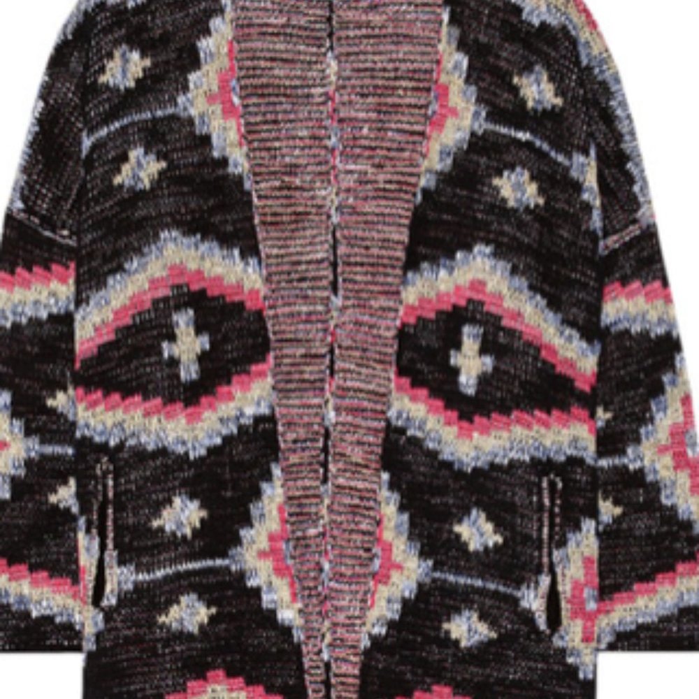 Maori Jacquard Knit Oversized Long Cardigan Overcoat - Picture 7 of 9